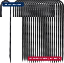 Homwin 12 Inch Heavy Duty Rebar Stakes, 20-Pack Galvanized Steel J Hook Tent Sta