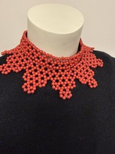 Handmade red glass bead choker and statement collar necklace set – 2 pieces