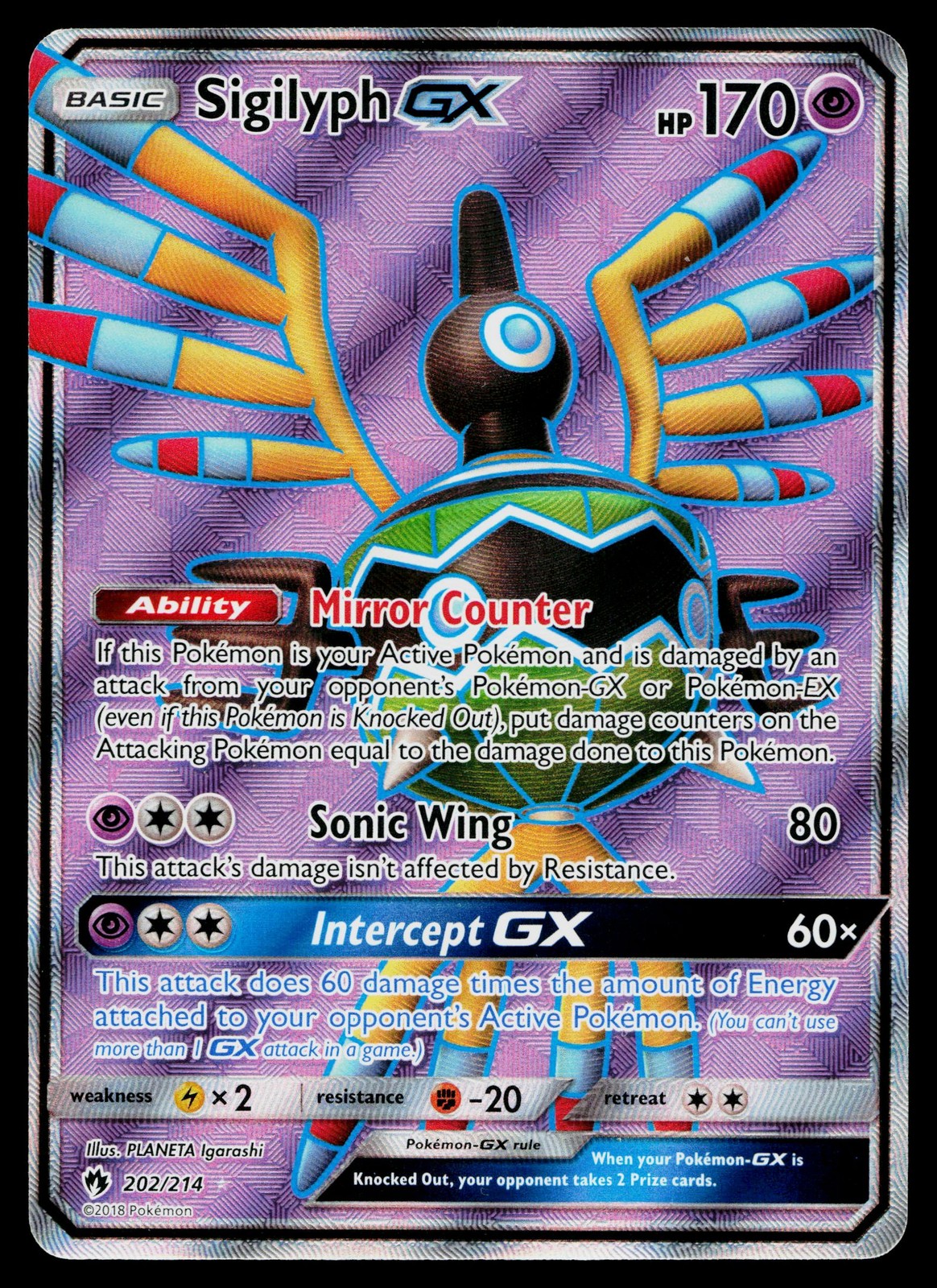 Sigilyph GX 202/214 Rare Ultra Lost Thunder Pokemon Near Mint