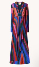 Farm Rio Magic Stripe Multicolor Maxi Dress Long Sleeve Size Small Stitch Flaw 