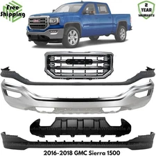 Front Bumper Face Bar Chrome & Grille Assembly Kit For 2016-2018 GMC Sierra 1500