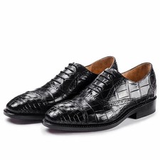 New Handmade Men Black Crocodile Leather Print Lace Up Dress Shoes, Office Shoes