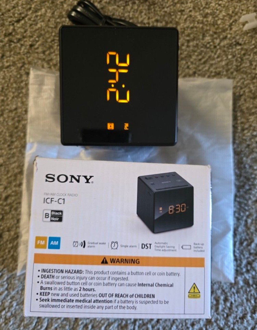 Sony XB100 Portable Bluetooth Speaker & ICF-C1 FM/AM Alarm Clock Radio Black
