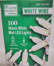 Home Accents 100 Warm White Mini LED Lights on White Wire New