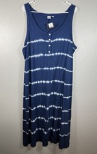 GAP tank top dress with blue and white tie-dye stripe pattern size XL Midi Maxi