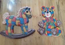 Vintage Foam Craft Patchwork Teddy Bear Rocking Horse Decorative Wall Plaques