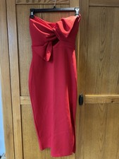 Pretty Little Thing Red Strapless Bow Front Bodycon Dress