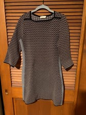 Tory Burch Women’s Fitted Knit Sweater Dress Small Brown Black White Geometric