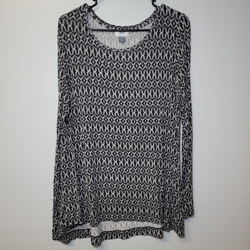 Top túnica grande Old Navy para mujer manga larga negro gris geométrico alto bajo L - Imagen 1 de 7