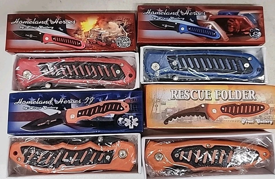 4 New Homeland Heroes Bomberos Policía EMT Cuchillo de Bolsillo Plegable Cubiertos Escarcha Foto 2 de 4