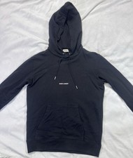 Saint Laurent Men's Black Drawstring Logo Pullover Hoodie Sweatshirt Small
