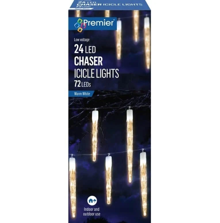 Premier 24 Chaser Icicles wit 72 White LEDs Clear Cable - Image 2 of 3