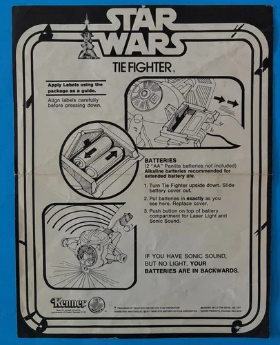 STAR WARS 1978 VINTAGE KENNER TIE FIGHTER INSTUCTIONS