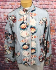 Citron Santa Monica Silk Linen Blend Asian Inspired Blouse Womens S 