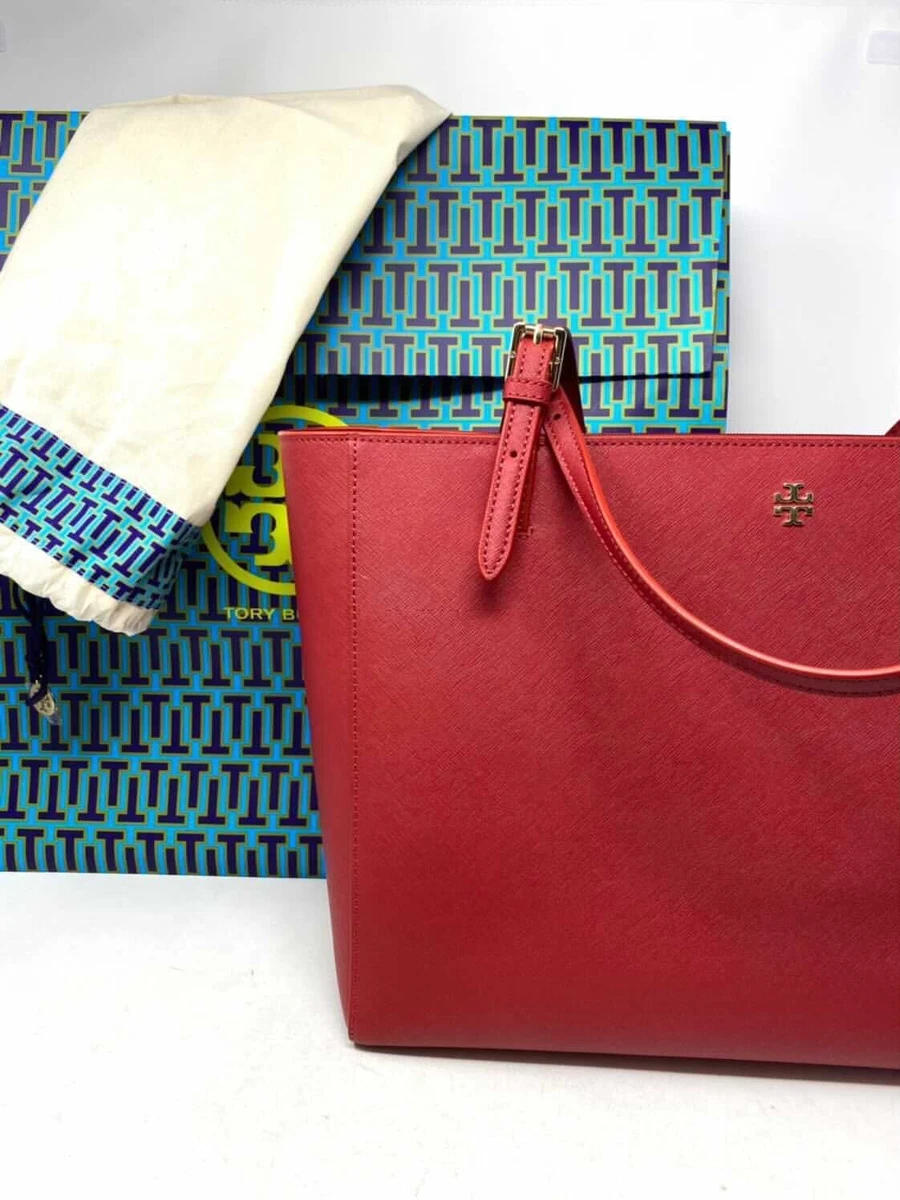 Tory Burch York Buckle Tote Bag Womens Large Red Leather Multi-Compartments