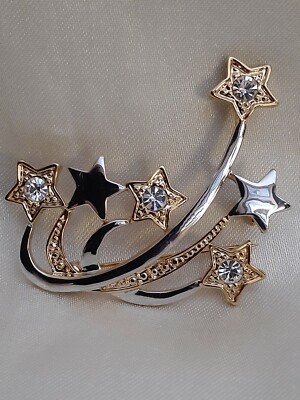  Golden  Shooting Star Pin Crystals USA Space Sky July 4th Meteor Shower