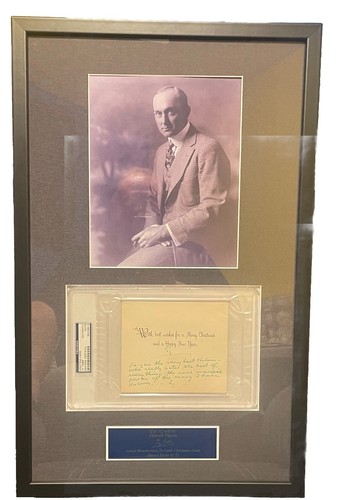 TY COBB Signed TWICE Framed Hand Written Christmas Card PSA/DNA Encapsulated.