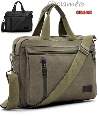 borsa tela tracolla uomo donna vintage militare cuoio cotone canvas multi  tasche | eBay
