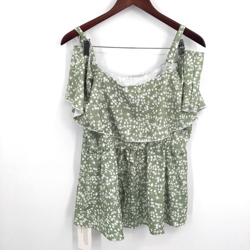 NEW BLOOMCHIC Strappy Sleeveless RuffleShoulder Peplum Top Green