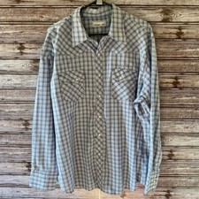 Wrangler Men's Pearl Snap Long-Sleeved Wrancher Shirt Size XXL White Blue Plaid