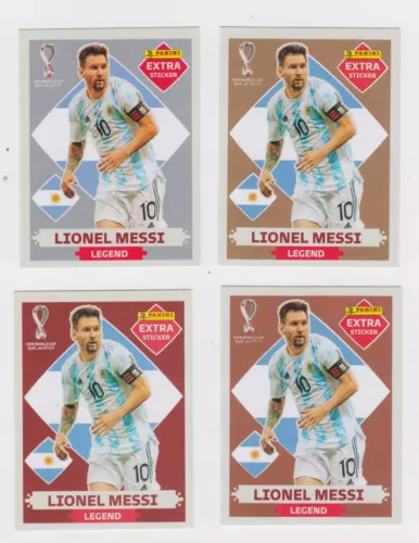 4 ADESIVI EXTRA MESSI PANINI LEGEND QATAR 2022 ORO - ARGENTO - BRONZO - RAME