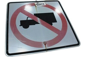 Authentic NO TRUCKS Road Sign Real Street Vintage Retired Highway 24"x24"
