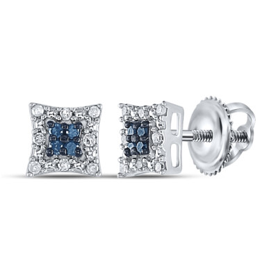 Sterlingsilber blaue Farbe verstärkter Diamant quadratische Ohrringe 1/10 cttw für Mutter