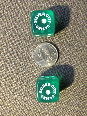 Two (2)  - Silver City Casino Dice - Green with White