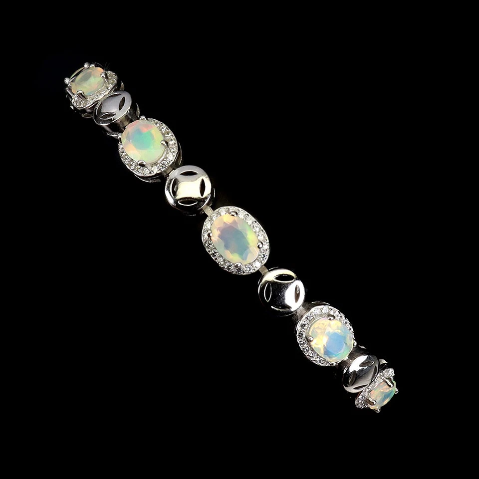 Pulsera de plata 925 de verano ovalada ópalo de fuego 7x5 mm joyas de piedras preciosas naturales 7 pulgadas Foto 2 de 4
