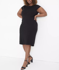 LANE BRYANT WOMEN'S BLACK CAP SLEEVE BOATNECK SHEATH DRESS PLUS Sz 12
