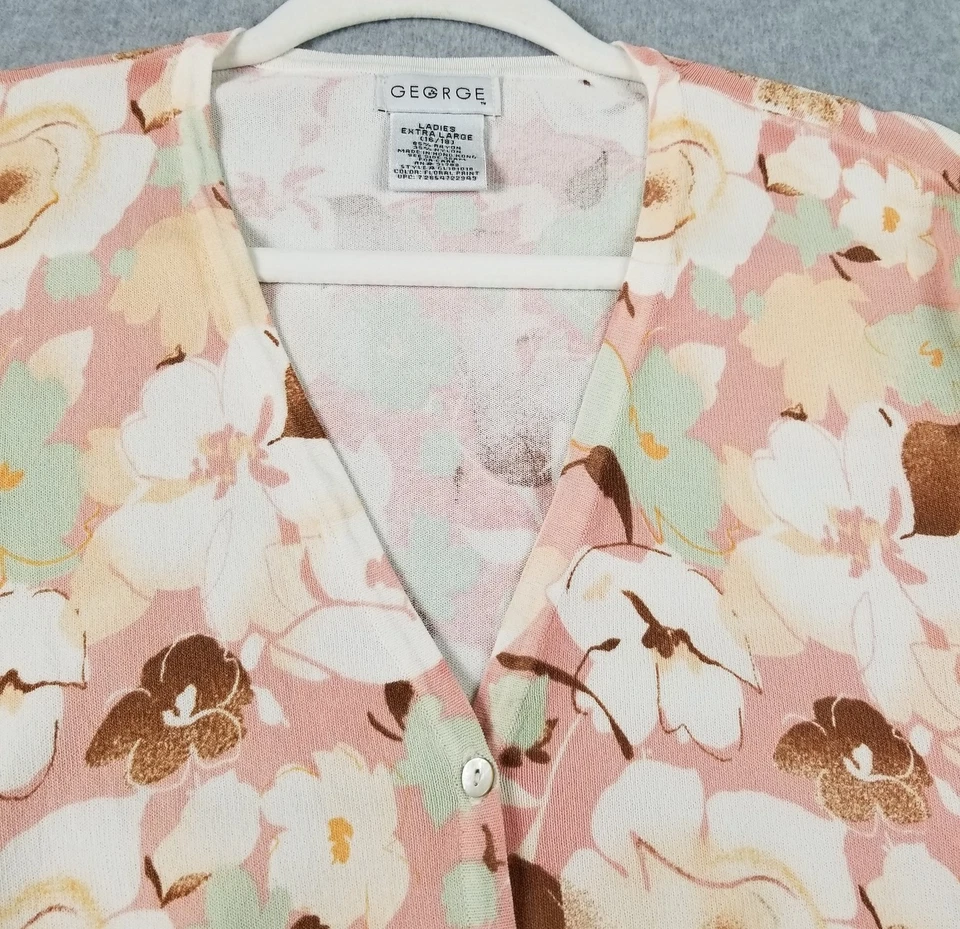 GEORGE Cardigan Sweater Womens XL 16 18 Floral ¾ Sleeve V Neck Button Up Stretch - Image 2 of 4