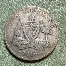 1916 M AUSTRALIA George V .925 silver  one shilling .1621 ASW