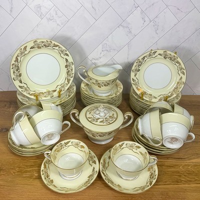 Vintage Noritake Floris 5088 Tea Set 37 Pc Gold Floral Japan Cups Saucers Plates