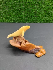 Vintage John Perry Manatee Sculpture On Burl Wood Base Signed 1970’s