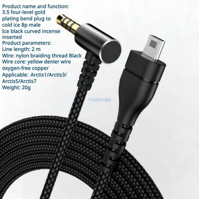 Audio Cable for SteelSeries Arctis 3 5 7 Pro Headphone Black 2m