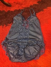 Vintage Juliana Blue Lace Nylon Bodysuit Medium Small USA
