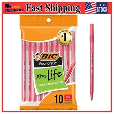 BIC Round Stic Ballpoint Pens Red Medium Point 1.0mm 10 Count Bulk Pack