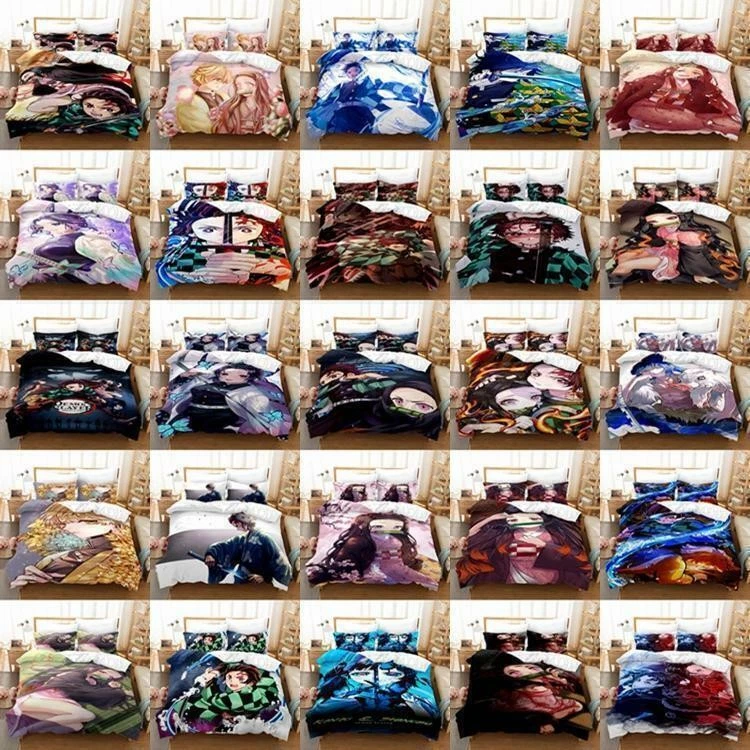 3Pcs Demon Slayer Bedding Set Quilt Duvet Cover Single Double King Size Gifts