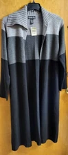 Gas Women's Color Block Sweater Coat Jacket Collar Size XL Black Gray Stripe NWT