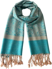 Two-Tone Silky Paisley Pashmina Shawl Wrap – Soft Jacquard Scarf for Women