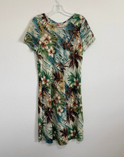 Hilo Hattie Short Sleeve Round Neck Tropical Hawaiian Dress Women's Size S