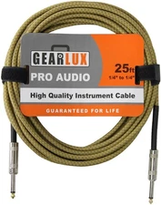 Gearlux Instrument Cable, 1/4 Inch, Straight-Straight, Tweed, 25 Foot