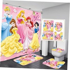 Bathroom 4 Pieces Set Shower Curtain Pink Girls Cartoon Decor or Gifts