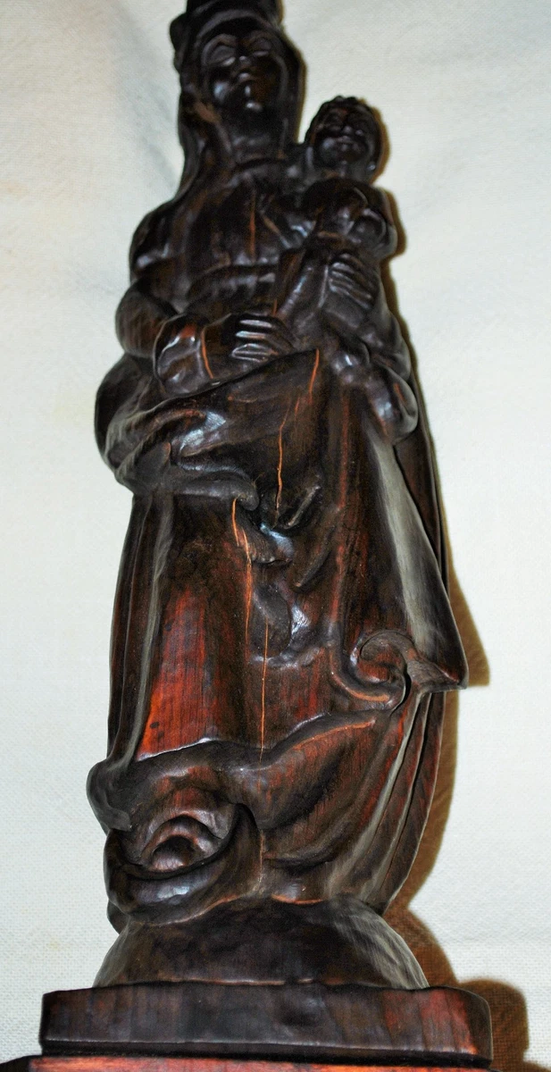 Madonna mit Kind, Maria mit Jesuskind, Holz, geschnitzt mit Sockel für Ecke