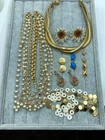 Lot Of Vintage Gold Tone Jewelry Necklace Bracelet Brooches Estate Lot