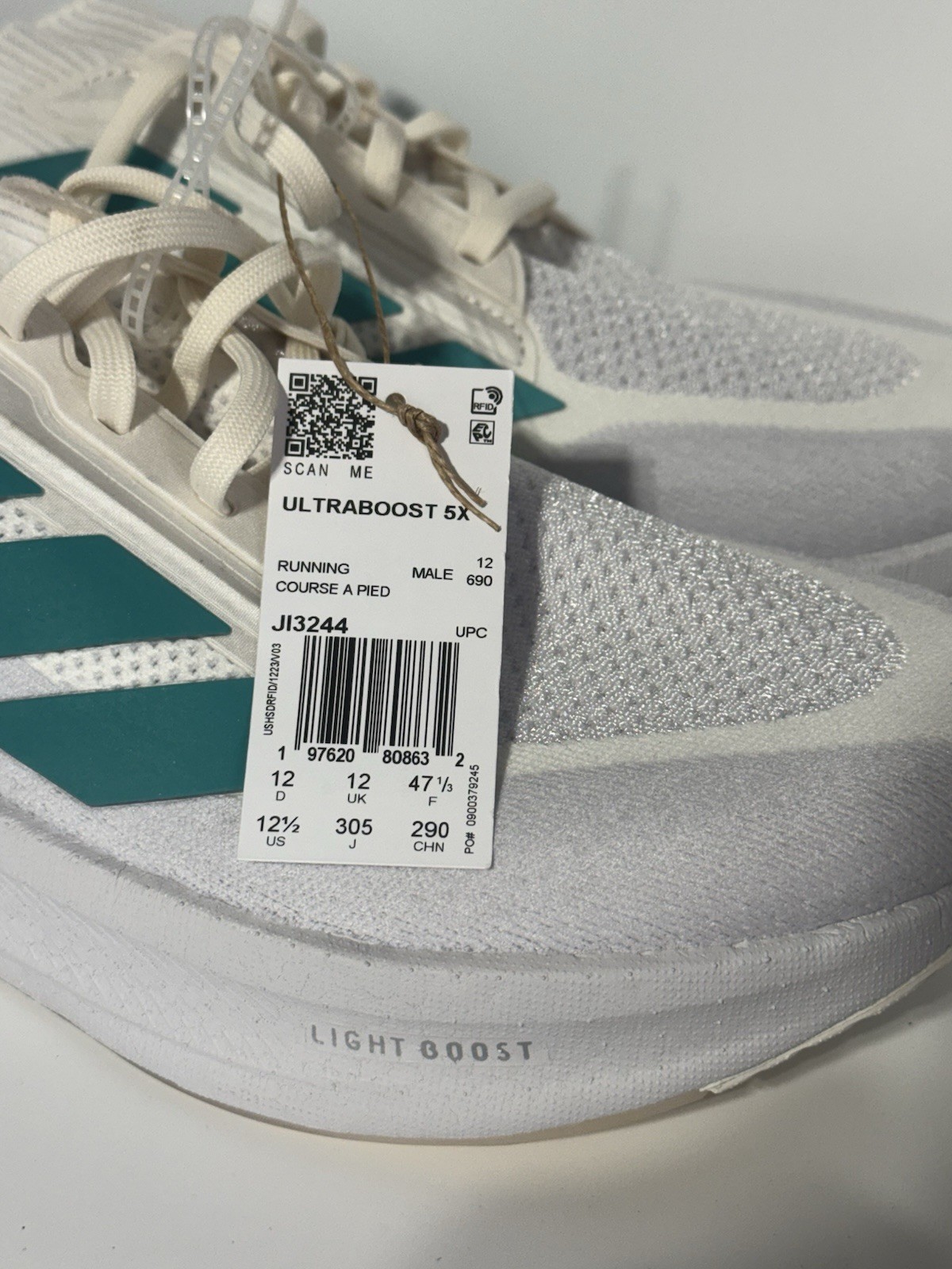 New Adidas Ultraboost 5X Running Shoes Men's 12.5 Core White Pure Teal JI3244 thumbnail 8