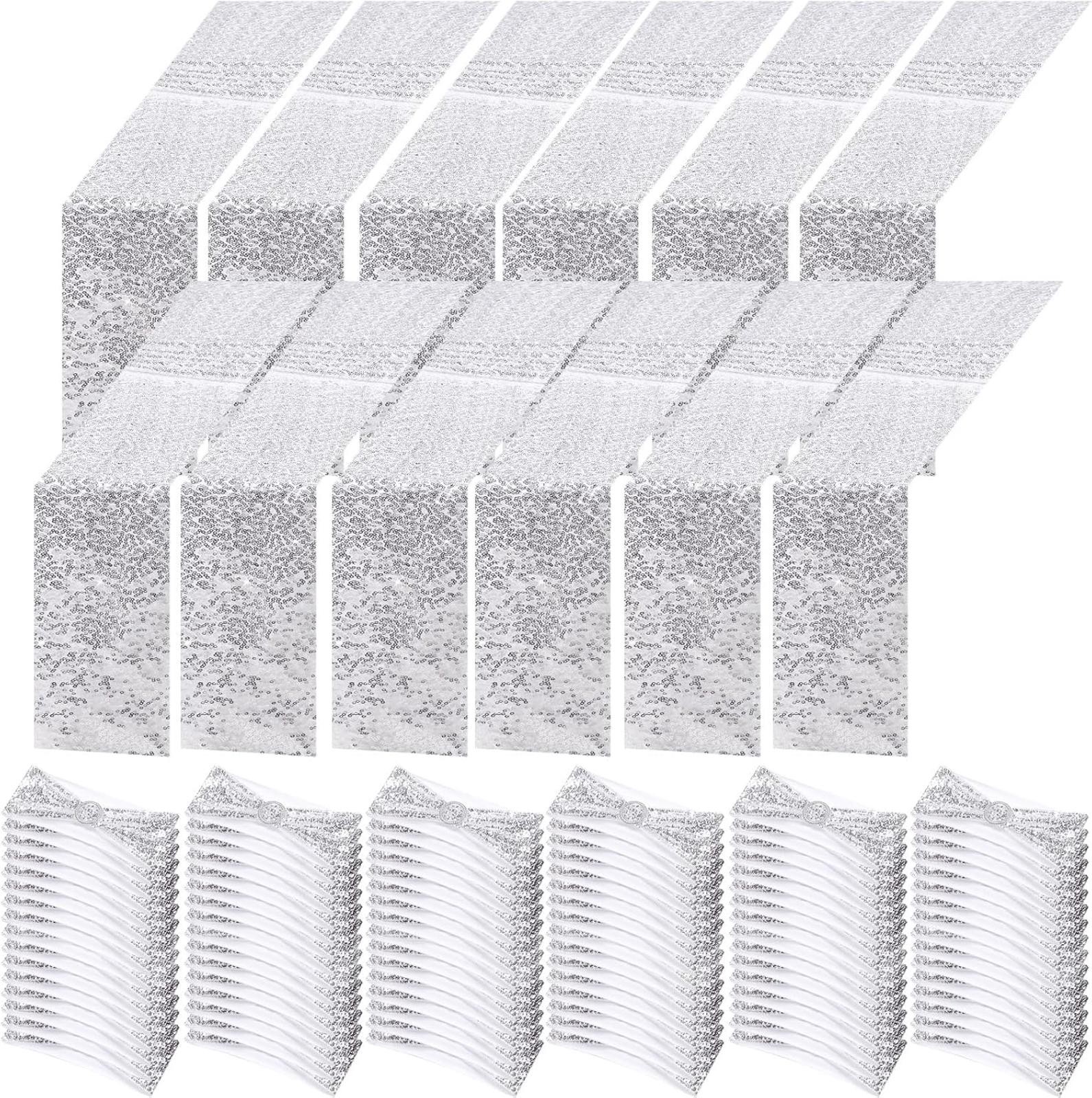 Newwiee 108 Pcs Silver Chair Sashes & Table Runners Set – Wedding Party Décor