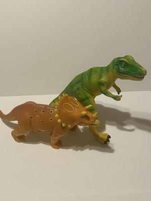 Learning Resources Orange Triceratops & Green T-Rex Lot Of 2 Dinosaur PVC Toy