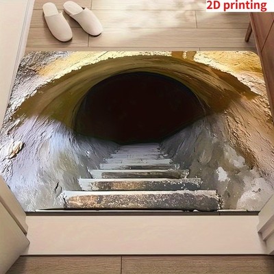1pc 2D Printed Home Decorate Door Mat, Optical Illusion Tunnel Design Door Mat  