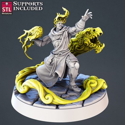 STL Miniature DnD Genasi A Male Dungeons and Dragons Fantasy Pathfinder 32mm 3D